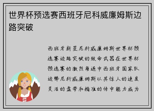 世界杯预选赛西班牙尼科威廉姆斯边路突破